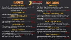 Luna Azteca Menu Page 2